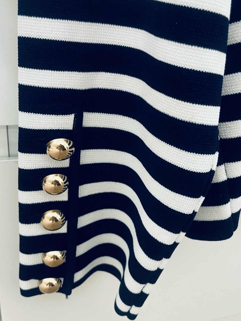Zara Navy & White Striped Knit Cardigan with Gold Buttons – XL - Picture 5 of 7